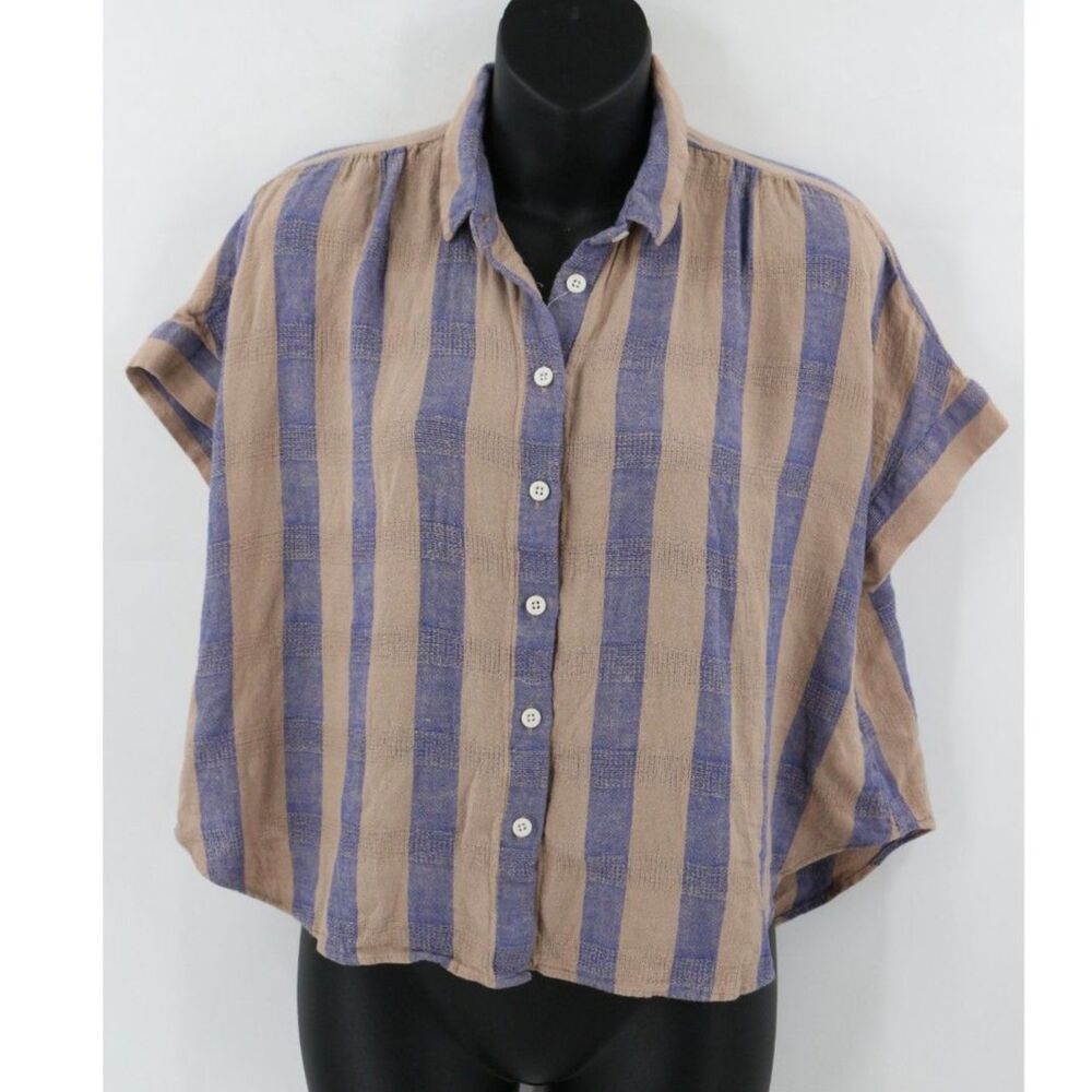 Madewell Linen-Blend Hilltop Shirt in Bayley Stripe Size Small Womens
